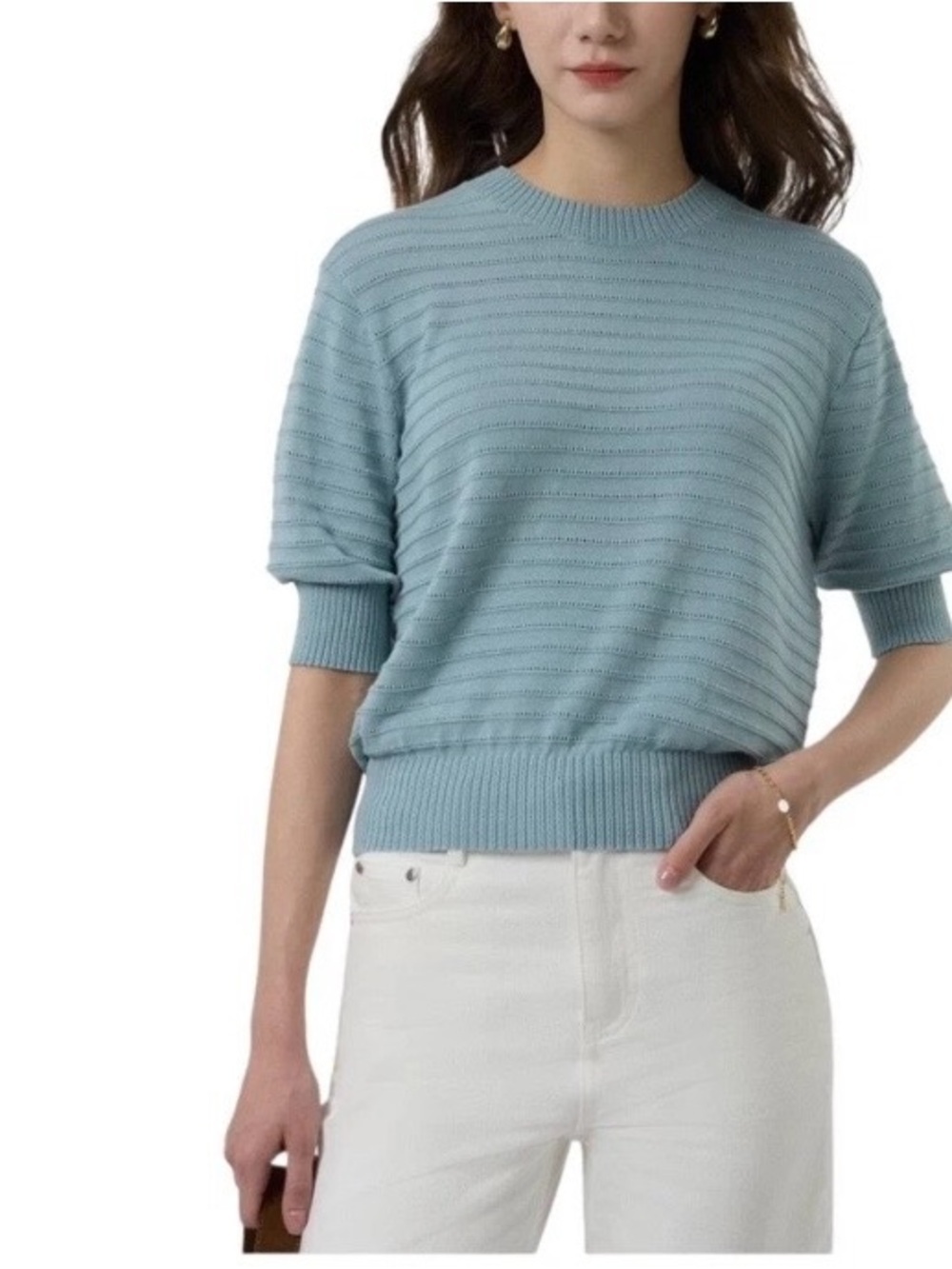 ⚡️Frye Light Blue Short Sleeve Knit Sweater - 100% Cotton